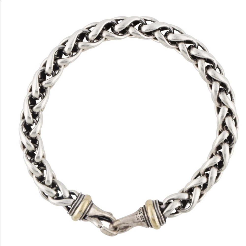 Sterling Silver Braided Chain Bracelet with Gold Accents - Women's Jewelry